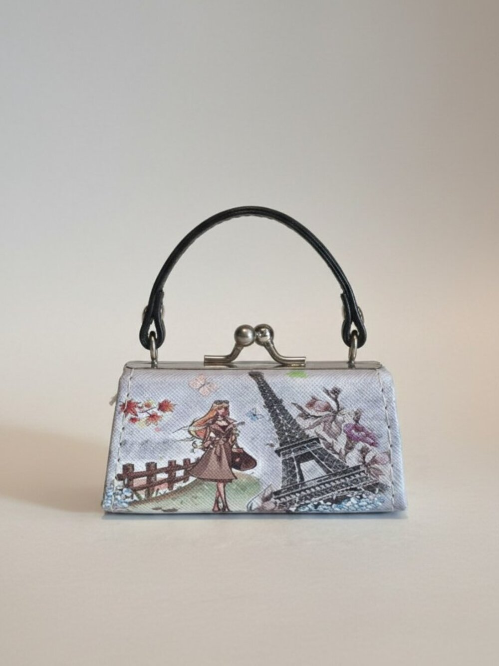 Mini Coin Purse with Girl at the Eiffel Tower in Paris - Snap Closure & Handle - - Picture 2 of 6